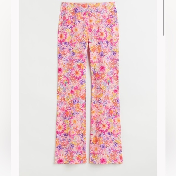 H&M Pants - H&M pink and purple floral wide leg flare high waist pants size M